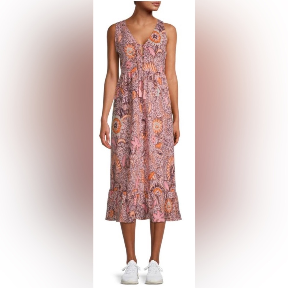 Madewell Lace-Up Ruffle-Hem Midi Dress in Bali Blooms 4 msrp 148$ Floral